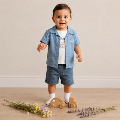 ✨ طقم صيفي راقي للأولاد الصغار 👶💙